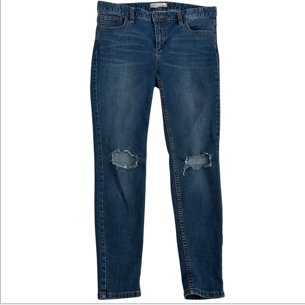 Free People Women's Blue Skinny Mid Rise‎ Jeans Ripped Knees Size 29